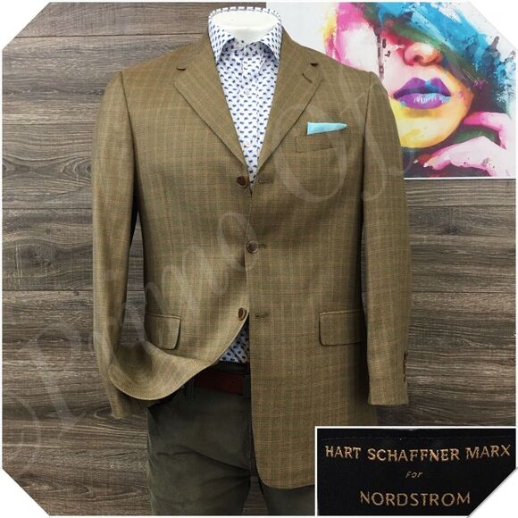 HART SCHAFFNER Mens Blazer Sport Coat Casual Jacket Size 40L‎ Wool Suit USA